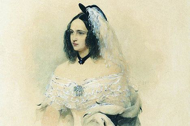 Портрет Натальи Гончаровой. Акварель работы Гау. 1843 г.